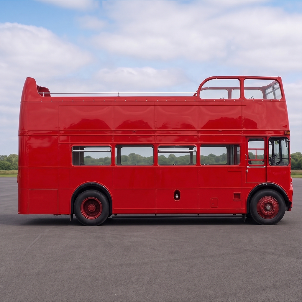 Right-hand side of the open-top Routemaster with the advertising panel marked
