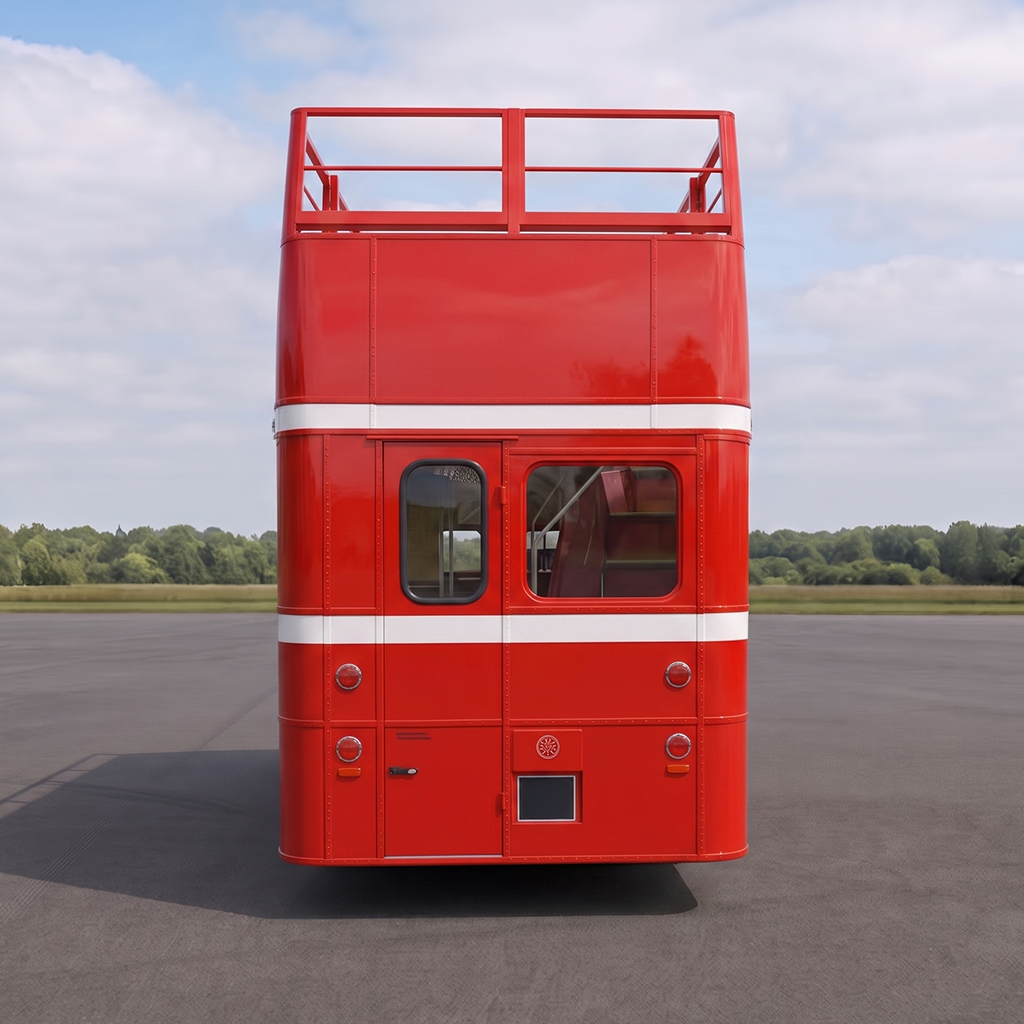 Rear of the open-top Routemaster with the back advertising panel marked
